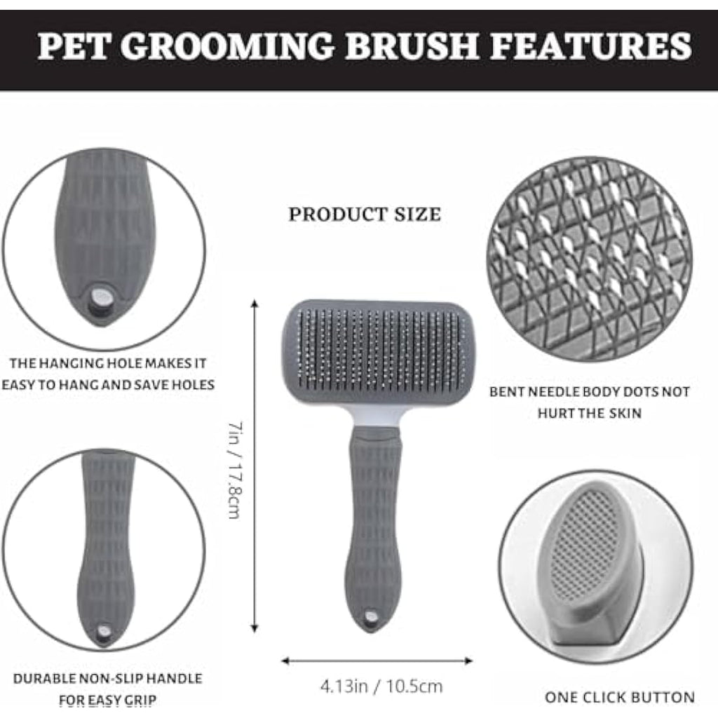 Self Cleaning Slicker Brush for Dogs,Cats, Rabits,Puppies etc, Laadi Cat Brush Dog Brushes For Grooming,Dog Brushes For Shedding,Cat Brushes for Long haired Cats Dogs. (Grey)