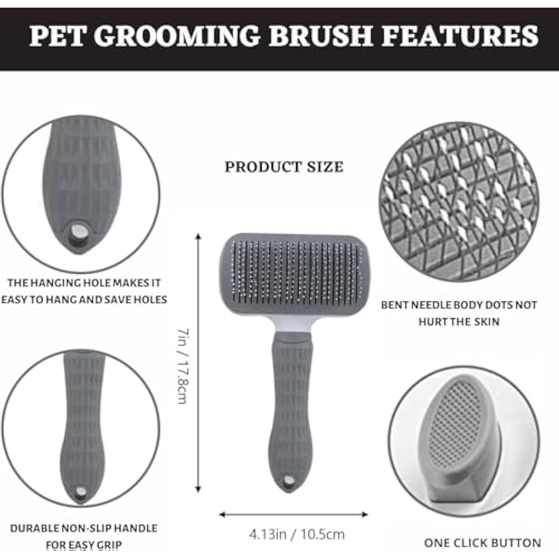 Self Cleaning Slicker Brush for Dogs,Cats, Rabits,Puppies etc, Laadi Cat Brush Dog Brushes For Grooming,Dog Brushes For Shedding,Cat Brushes for Long haired Cats Dogs. (Grey)