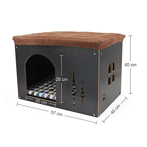 Cat Pet Bed House- Footstool Style Cat Cave Puppy Kennel, Foldable Pet House with Free Pet Cushion for Small Dogs Cats Rabbits Creative Wood Sitting