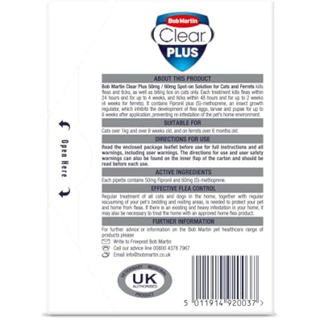 Bob Martin Clear Plus Spot On Flea Treatment for Cats and Kittens - Kills Fleas, Ticks, Lice and Flea Eggs (3 Pipettes)