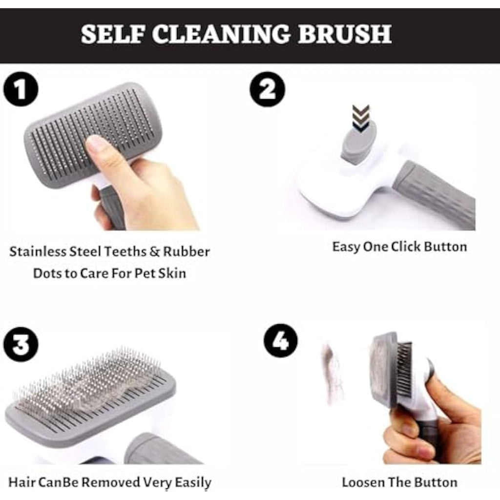 Self Cleaning Slicker Brush for Dogs,Cats, Rabits,Puppies etc, Laadi Cat Brush Dog Brushes For Grooming,Dog Brushes For Shedding,Cat Brushes for Long haired Cats Dogs. (Grey)