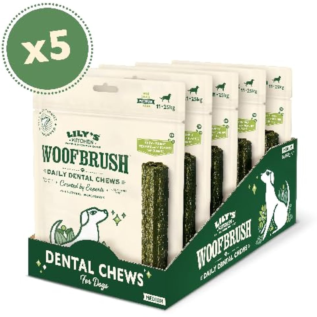 Lily's Kitchen Woofbrush Dental Chew - Natural Dental Sticks for Medium Dogs (5 Packs of 7 Chews)