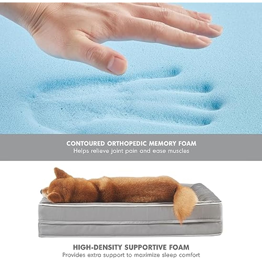 Codi Medium Memory Foam Layer Dog Bed, Washable Orthopedic Dogs Beds Couch with Removable Zipper Cover, Waterproof Pet Sofa with U-Shape Bolster, Grey, 71x58x(7.5+8.9) cm