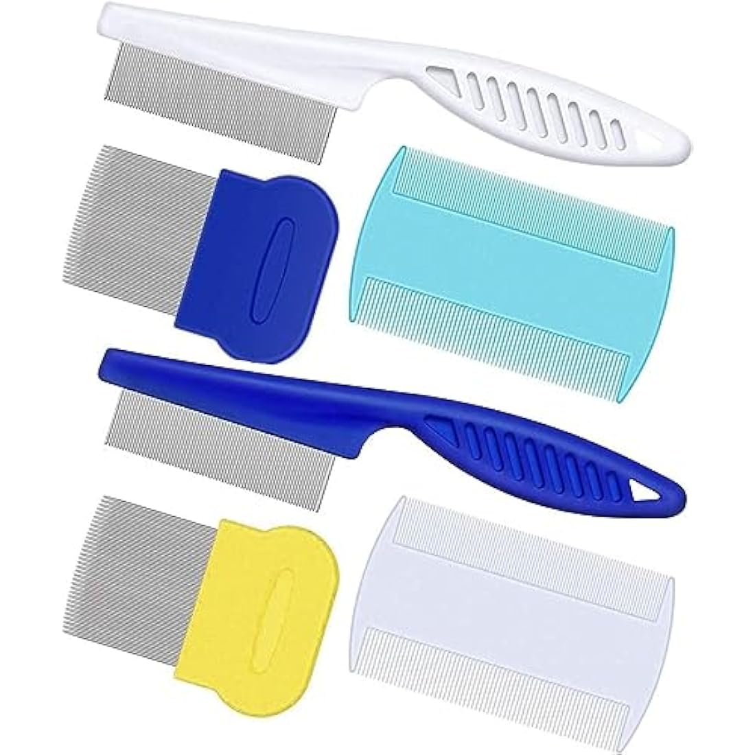 AOSEA 6 Pieces Flea Comb for Cats Dogs Lice Combs Fine Tooth Comb Grooming Set Remove Float Hair Tear Marks Tick Removal Tool,White