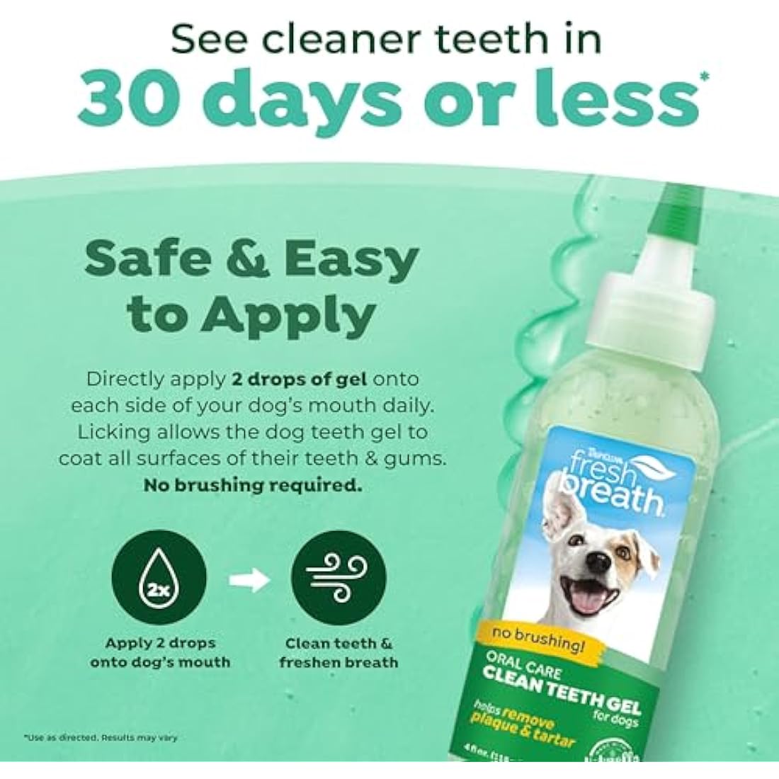 TropiClean Fresh Breath Dog Teeth Cleaning Gel - No Brushing Dental Care - Breath Freshener Oral Care - Complete Dog Teeth Cleaning Solution - Helps Remove Plaque & Tartar, Original, 118ml
