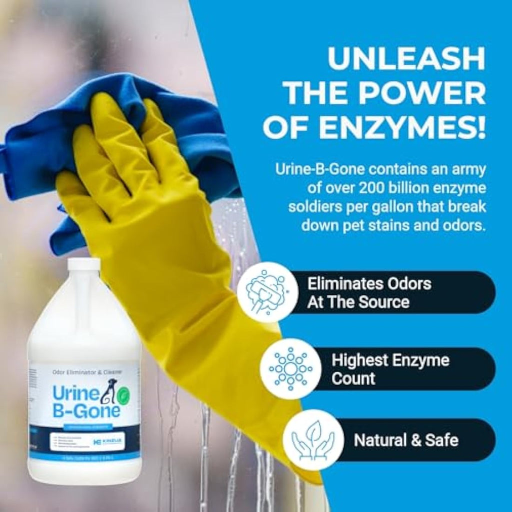 KINZUA ENVIRONMENTAL Urine B-Gone, Professional Enzyme Odor Eliminator & Pet Stain Remover, Human, Cat & Dog Urine Cleaner, Effective on Laundry, Carpets & More (3.79Liter (Pack of 1), Original)