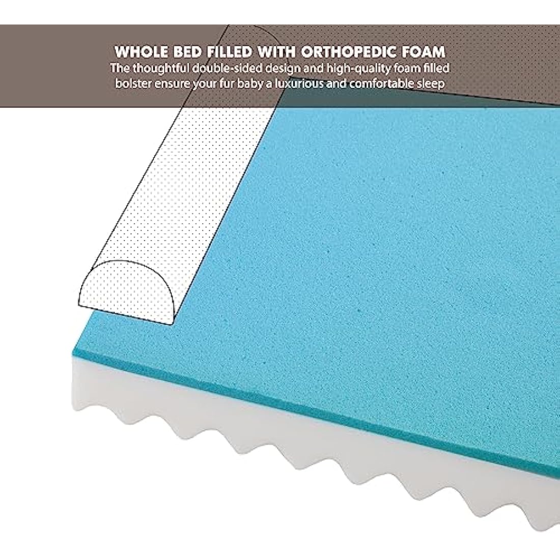 Codi Medium Memory Foam Layer Dog Bed, Washable Orthopedic Dogs Beds Couch with Removable Zipper Cover, Waterproof Pet Sofa with U-Shape Bolster, Khaki, 71x58x(7.5+8.9) cm