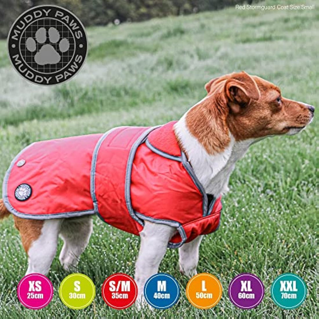 Ancol Muddy Paws All Weather Stormguard Dog Puppy Coat Poppy Red - Waterproof Pet Jacket with Fleece Lining & Chest Protector - Elasticated Neck & Leg Straps - 60 cm Length up to 86 cm Girth - XL