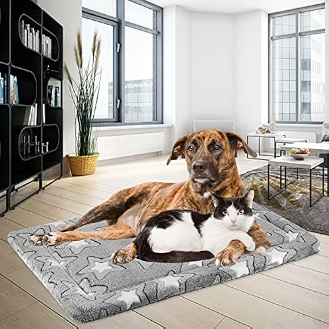 EMPSIGN Large Dog Bed Washable Reversible Cool and Warm Mattress for Crate with Removable Cover, Grey, 137x84x2.8cm