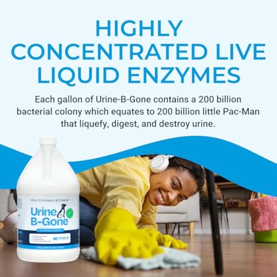 KINZUA ENVIRONMENTAL Urine B-Gone, Professional Enzyme Odor Eliminator & Pet Stain Remover, Human, Cat & Dog Urine Cleaner, Effective on Laundry, Carpets & More (3.79Liter (Pack of 1), Original)