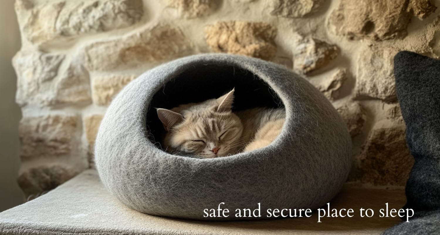 Cat bed cat cave cat house XL also for big cats or small dogs  sturdy outside & cuddly soft inside  handmade of New Zealand wool light grey