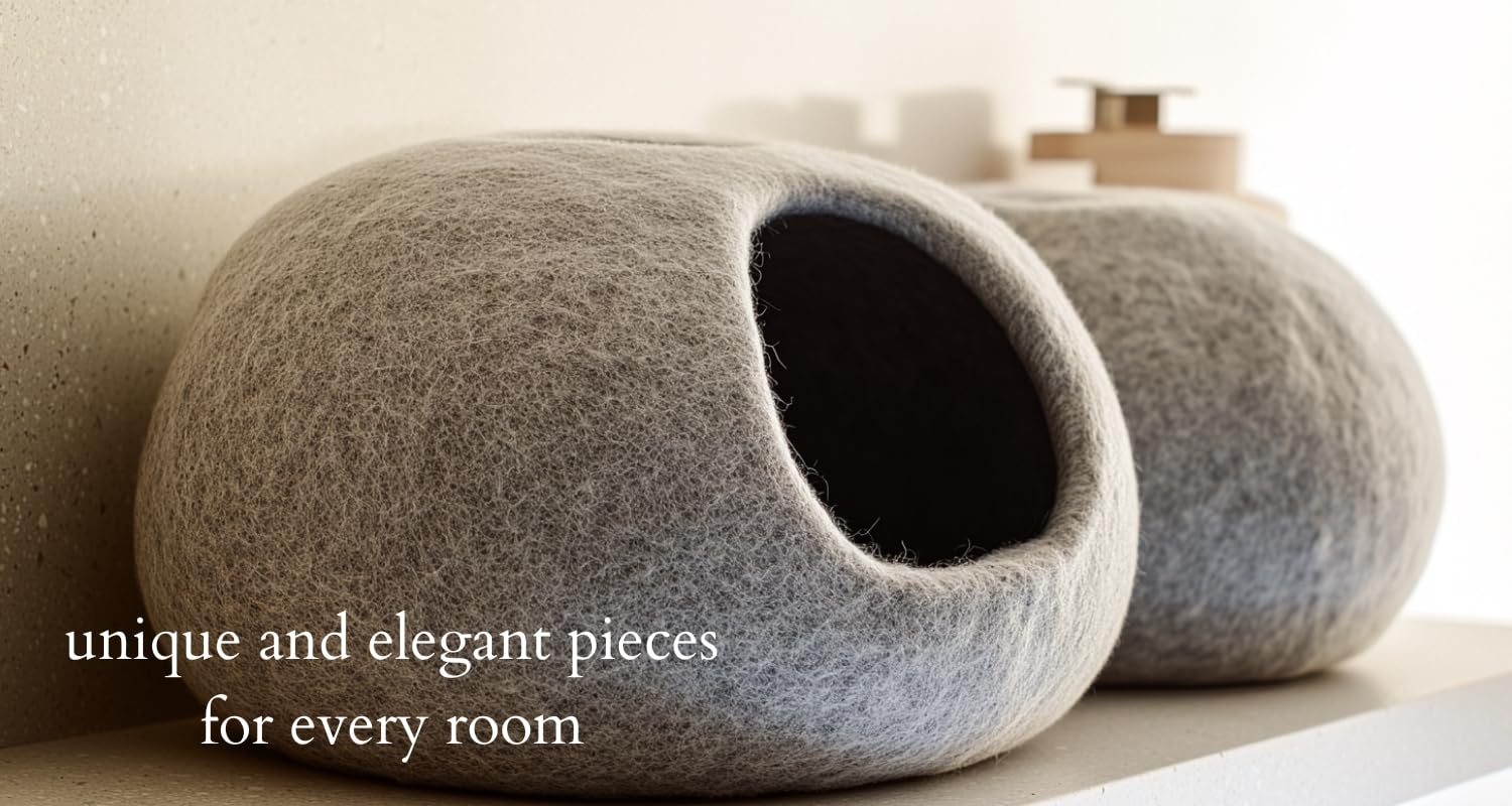 Cat bed cat cave cat house XL also for big cats or small dogs  sturdy outside & cuddly soft inside  handmade of New Zealand wool light grey