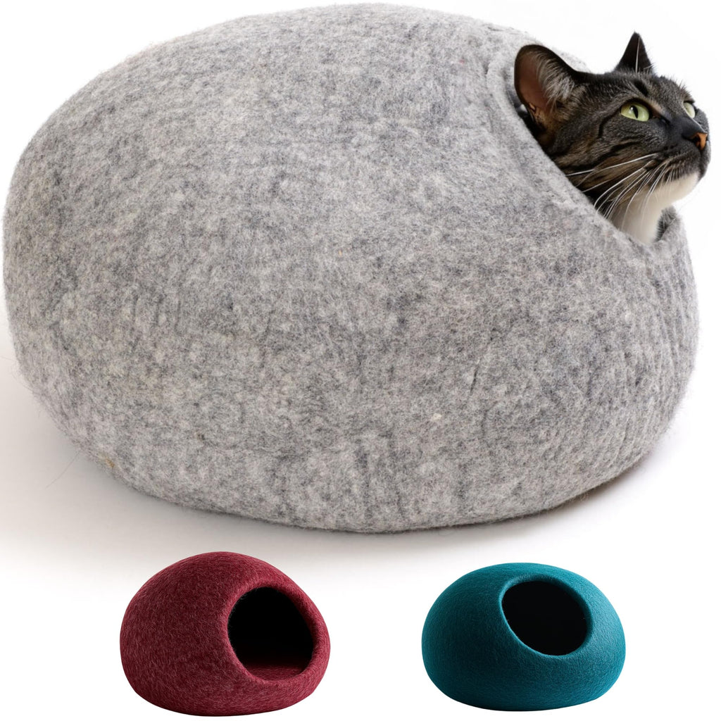 Cat bed cat cave cat house XL also for big cats or small dogs  sturdy outside & cuddly soft inside  handmade of New Zealand wool light grey